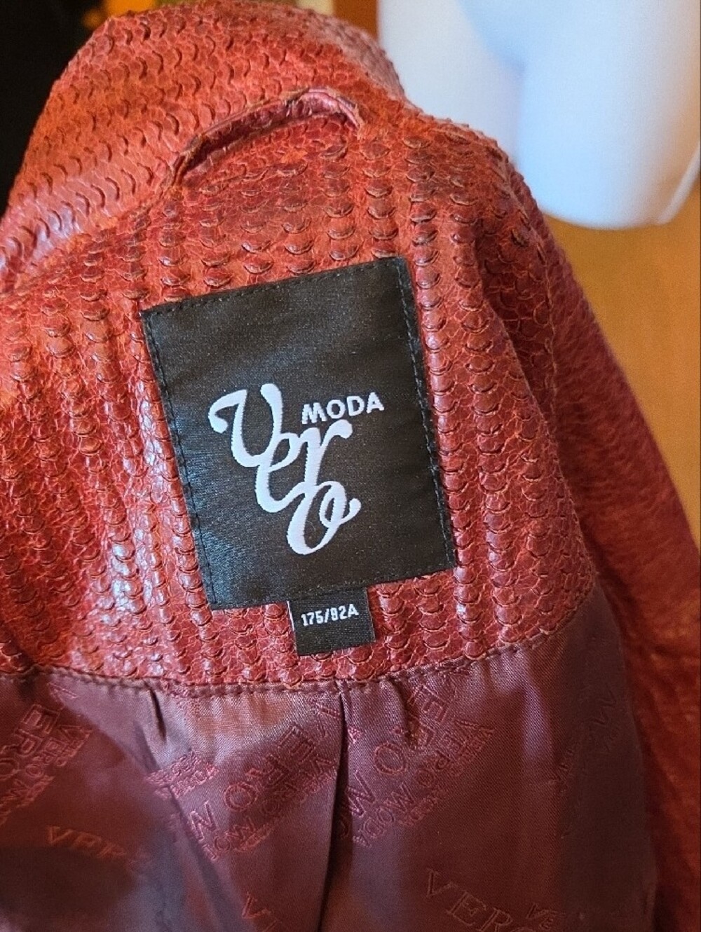 Vero Moda Rust-Brown Textured Faux-Leather Moto Jacket - Picture 8 of 9
